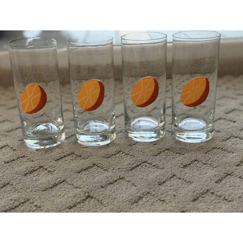 VIOL GLAS GERMANY ORANGE SLICE ON CLEAR GLASS TUMBLER- Set of 4